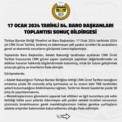 54. Baro Başkanları Toplantısı Sonuç Bildirgesi