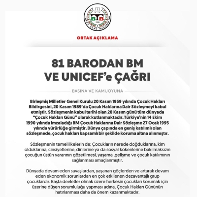 81 BARODAN BM VE UNICEF' E ÇAĞRI