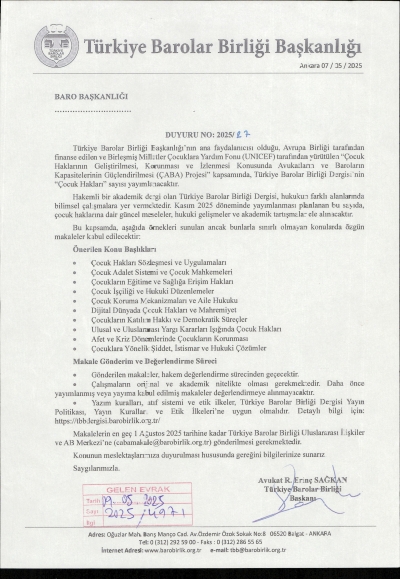 Tbb Başkanlığı'nın 2025/27 Sayılı Duyurusu