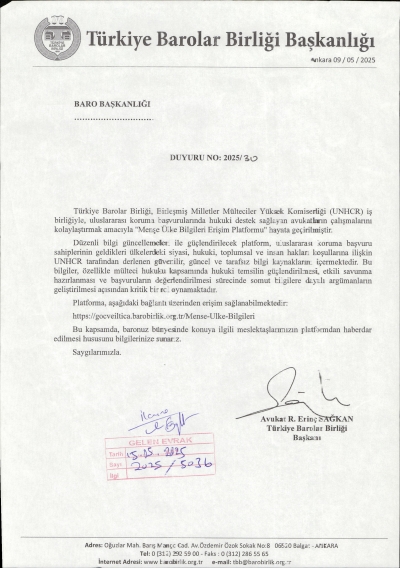 Türkiye Barolar Birliği Başkanlığı'nın 2025/30 Sayılı Duyurusu