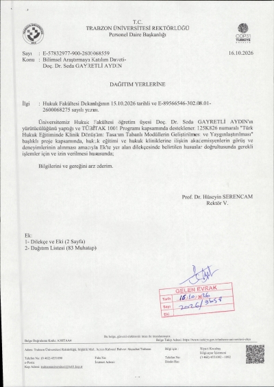 Trabzon Üniversitesi Rektörlüğü Personel Daire Başkanlığı'nın Bilimsel Araştırmaya Katılım Daveti
