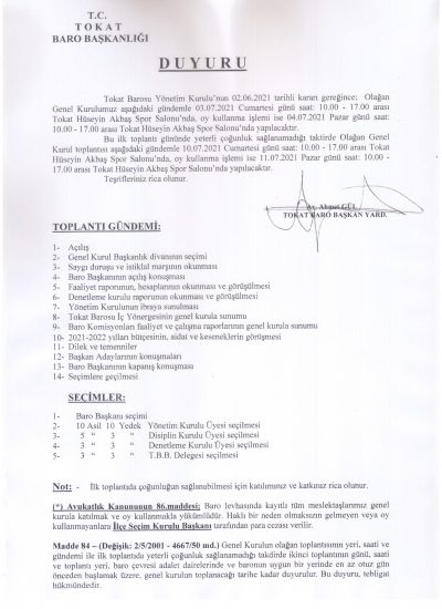 03-04 TEMMUZ 2021TARİHLERİNDE YAPILACAK OLAN OLAĞAN GENEL KURUL VE SEÇİMLERİ