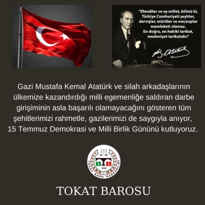 " 15 Temmuz Demokrasi ve Milli Birlik Günü " Kutlu Olsun.
