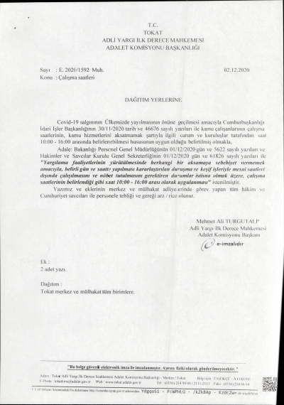 Çalışma Saatlerinin Değişmesi Hk.