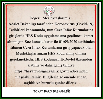 Ceza İnfaz Kurumlarına Girişlerde Hes Kodu Uygulaması