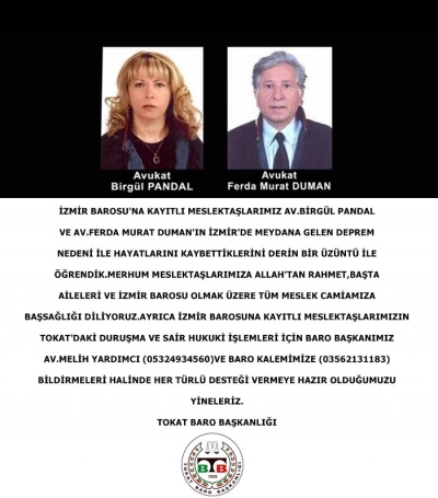 DEPREMDE KAYBETTİĞİMİZ MESLEKTAŞLARIMIZA RAHMET DİLİYORUZ