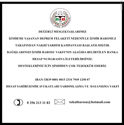 İzmir Barosu Tarafından Düzenlenen Yardım Kampanyası.