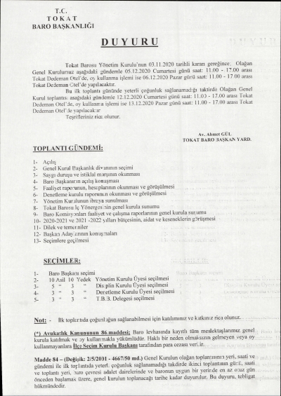 Olağan Genel Kurul Saatlerinde Yapılan Değişikler Hakkında .