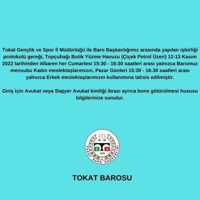 Tokat Gençlik ve Spor İl Müdürlüğü İle Baromuz Arasında Yapılan İş Birliği Protokolü